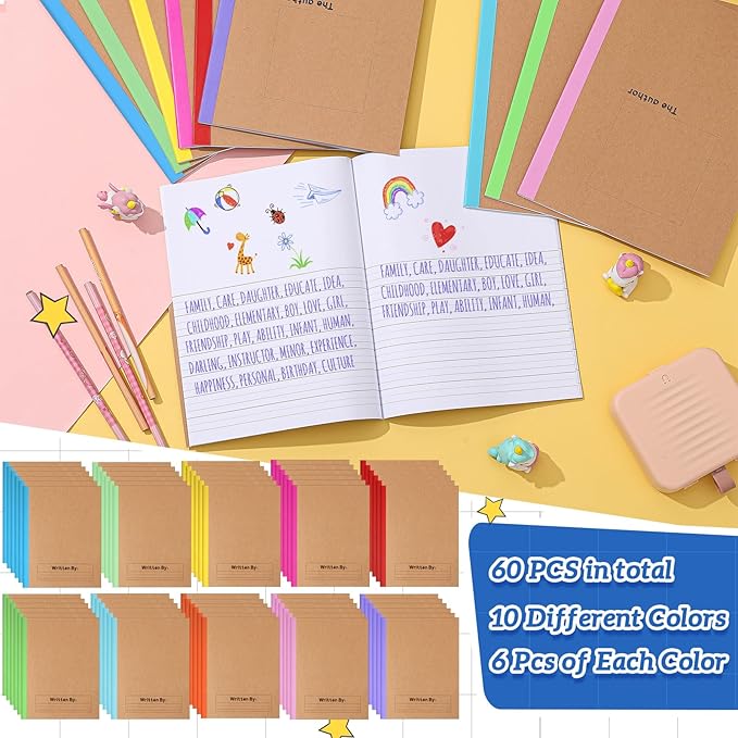 Henoyso 60 Pcs Primary Composition Notebook 9 3/4 x 7 1/2 Inch Kids Journal, Back to School Supplies, K-2 Primary Writing Notebook for Kids Student Draw and Write Story Journal (Stylish Color)-DeskLoop Office