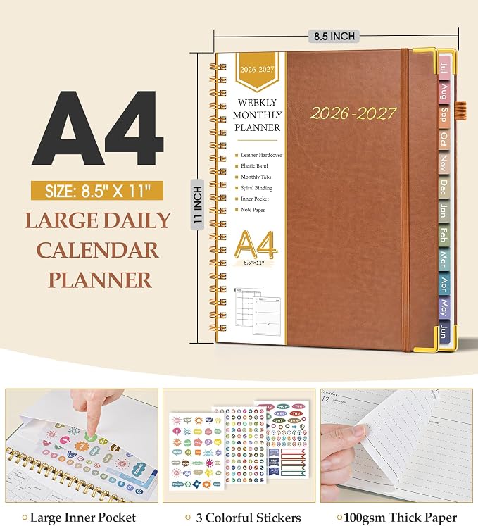 Academic Planner 2026-2027, Hardcover Leather Weekly and Monthly Calendar - Image 5