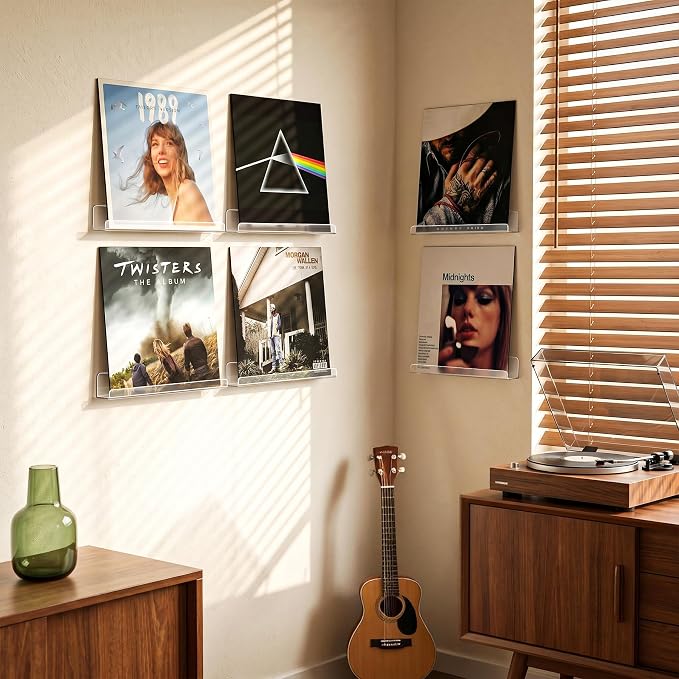Laurensory 8 Pack Vinyl Record Shelf Wall Mount Shelves, 12 inch Clear Acrylic - Image 7