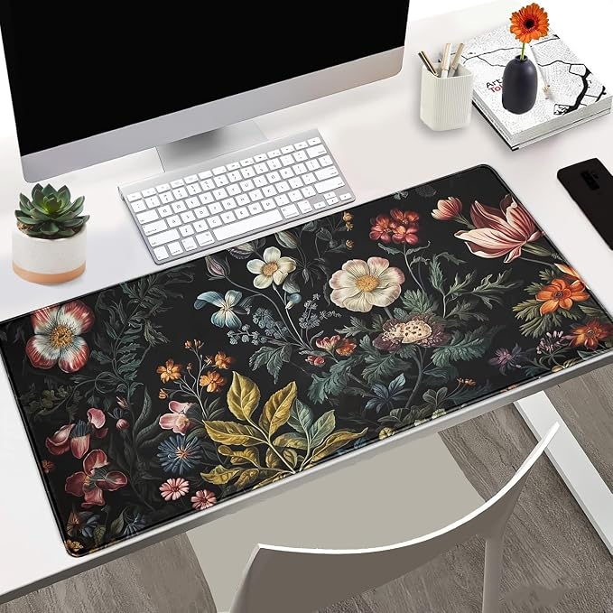 Floral Desk Mat Dark Academia Vintage Aesthetic Desk Pad Flower Plant Large - Image 2