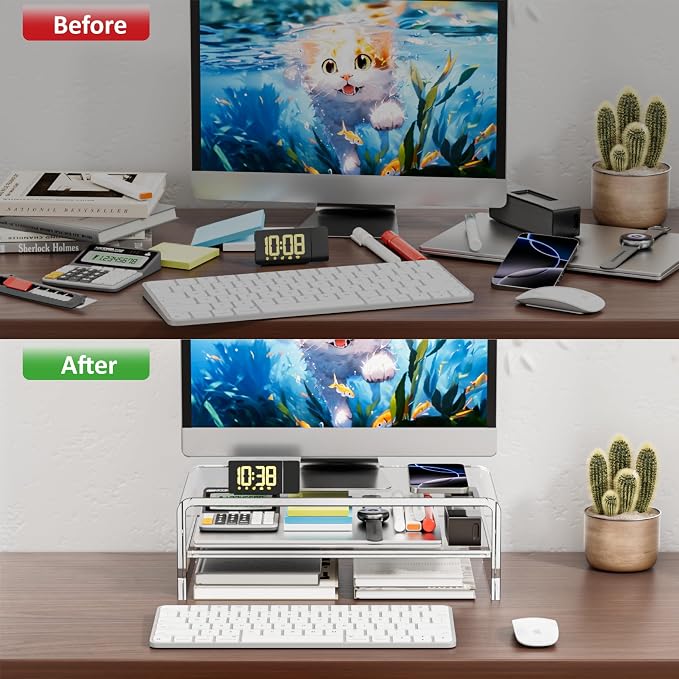 Egchi Clear Acrylic Monitor Stand Riser 2 Tier, 5.12 Inches High Clear Computer - Image 4