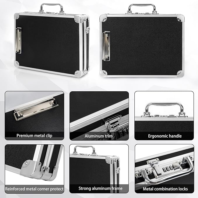 Aluminum Briefcase, Key Lock Clipboard Storage Box, Lockable Storage Case - Image 4