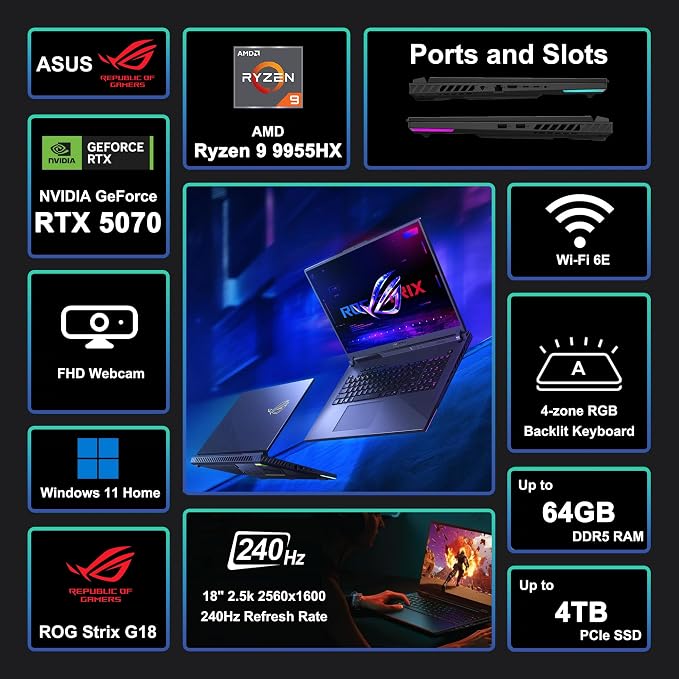 ASUS ROG Strix G18 G814 Gaming Laptop 18" 2.5k 240Hz AMD 16-core Ryzen 9 9955HX - Image 3