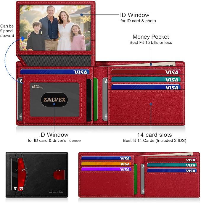 Wallet for Men Slim RFID Blocking Leather Credit Card Holder Wallet for 14 Cards - Image 2