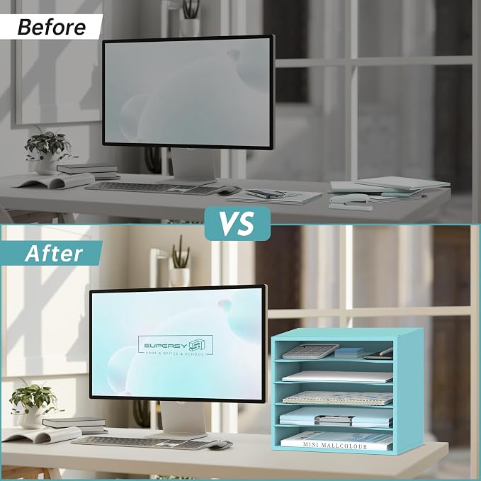 SUPEASY Wood Desk Organizer, 5 Tier Paper File Organizer - Image 6