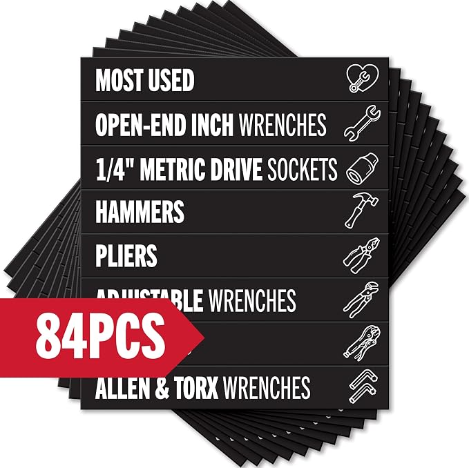 Magnetic Tool Drawer Labels–84 Piece Heavy Duty Slim Toolbox Labels, Small by Unknown