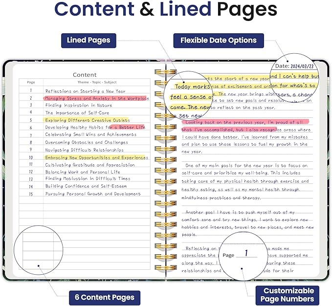 Lined Spiral Notebook Journal for Work, 300 Pages Thick B5 (7.1"x10") College Ruled Journal for Women & Writing, Hardcover Notebook for Note Taking, Perfect for Office Home School, Celestial Garden-DeskLoop Office