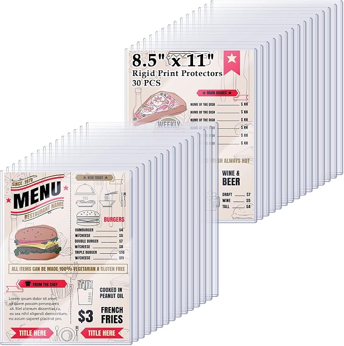 AKONEGE 30PCS 8.5" x 11" Rigid Print Protectors, Hard Plastic Sleeves by AKONEGE