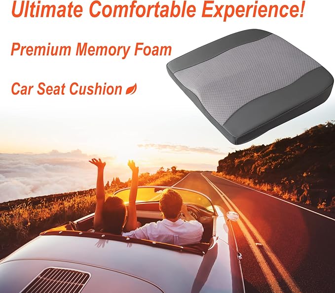 Car Seat Cushion, Comfort Memory Foam Car Cushions for Driving - Sciatica & Lower Back Pain Relief, Driver Seat Pillow for Auto, Office Chair, Wheelchair - Dark Grey-DeskLoop Office