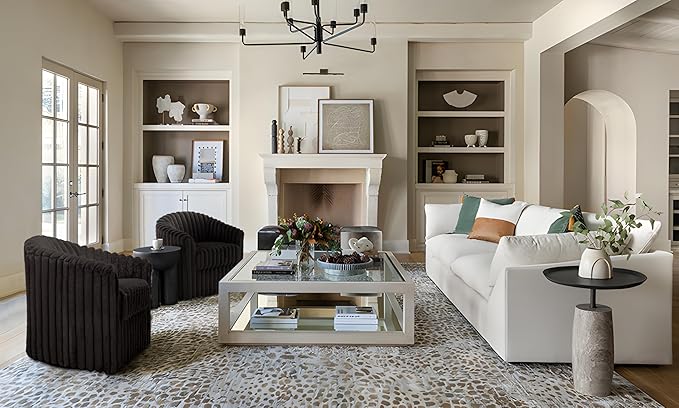 UIXE Faux Fur Swivel Accent Chair, Set of 2, Modern Upholstered Armchair Barrel Club Chair for Living Room, Chocolate-DeskLoop Office