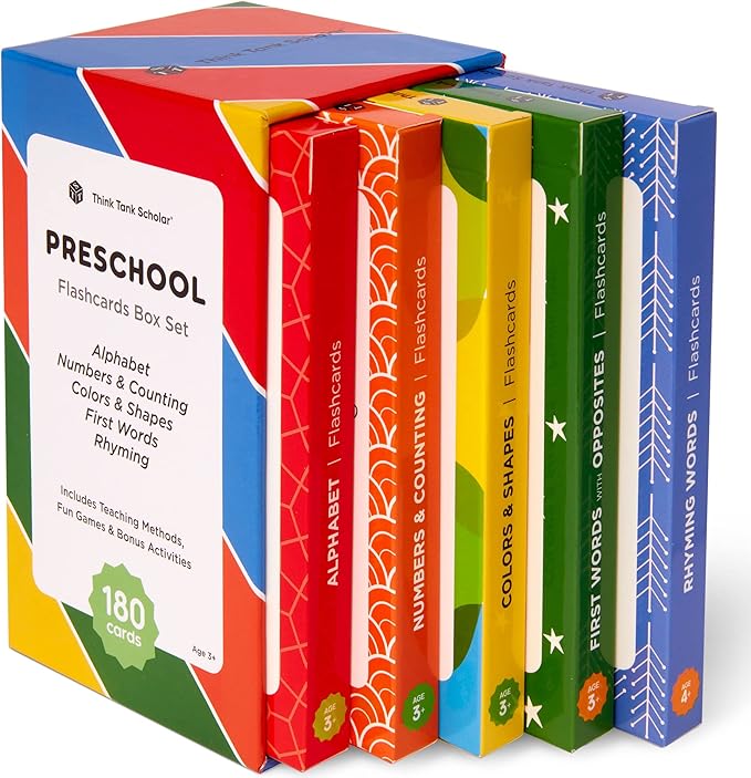 Award-Winning Flash Cards for Preschool & Kindergarten – 5-Deck Set, 180 Jumbo by ThinkTankScholar