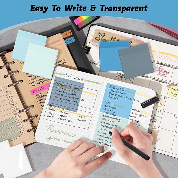 ‎SYMDROMIA Transparent Sticky Notes, 800 Sheets Ocean Blue - Image 4
