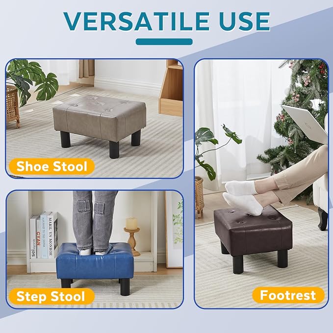 Small Foot Stool Ottoman, Faux Leather Footstool Ottoman Foot Rest - Image 7