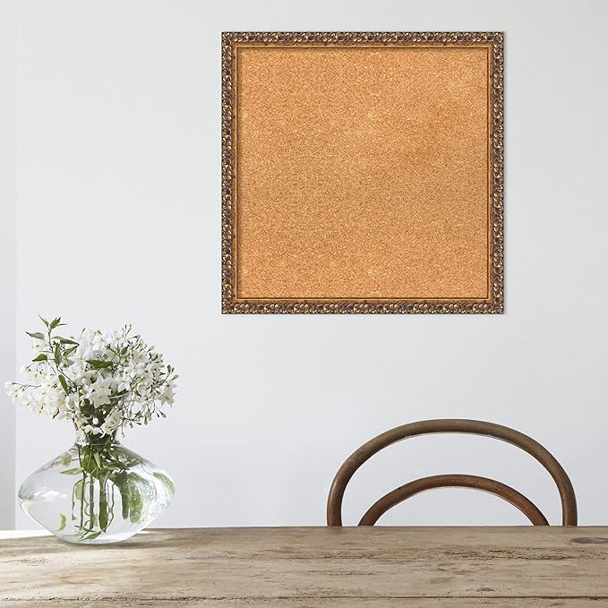 Amanti Art Natural Cork Board for Wall, 20x20 Vision Board with Bronze Frame, Small Corkboard Office Decor for Home Organization, Traditional Corkboard Pinboard to Display Items for Home Organization-DeskLoop Office