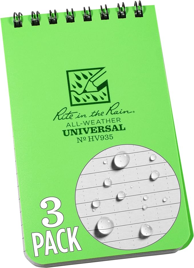 Rite in the Rain Florescent Top Spiral Notebook, 3” x 5”, Hi Vis Green Cover by RiteintheRain