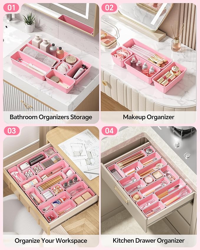 Canfanni 13 Pack Plastic Drawer Organizers Set, 3 Sizes Desk Drawer Organizer - Image 5