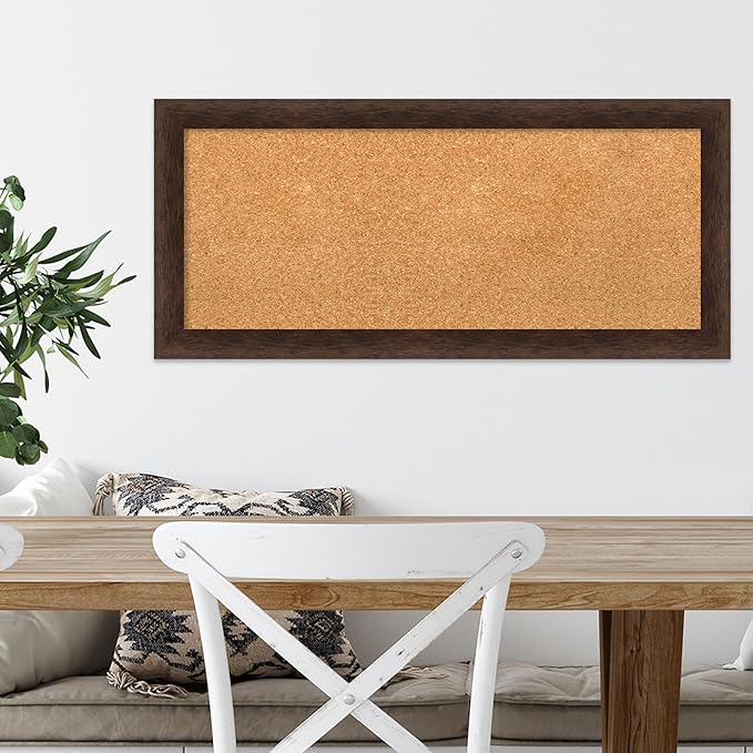 Amanti Art Natural Cork Board for Wall, 15x33 Vision Board with Brown Wood Frame, Medium Corkboard Office Decor for Home Organization, Casual Corkboard Pinboard to display items for home organization-DeskLoop Office