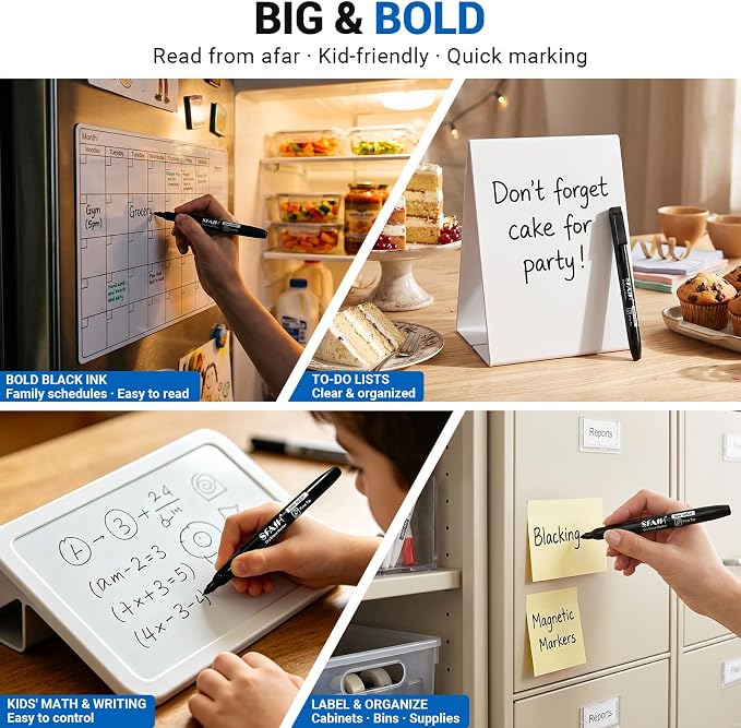 SFAIH Black Magnetic Dry Erase Markers, Fine Tip 1-2mm Bold Point Markers - Image 7