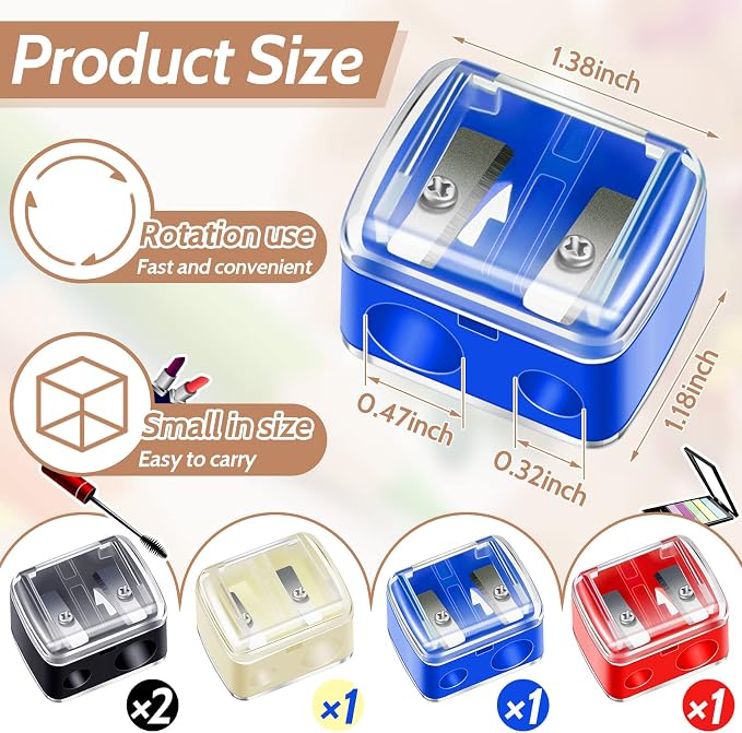 Chuangdi 5 Pack Makeup Pencil Sharpener, Dual Hole Cosmetic Pencil Sharpener - Image 2