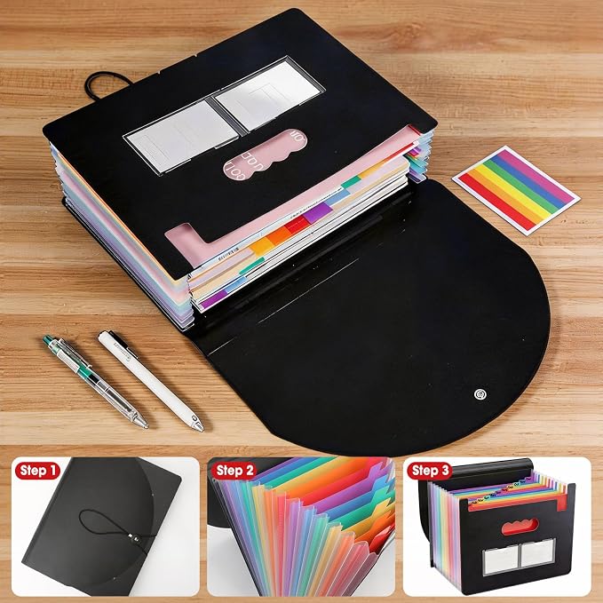 2 Pack Accordion File Organizer, 13 Pockets Expanding File Folder, Portable - Image 3