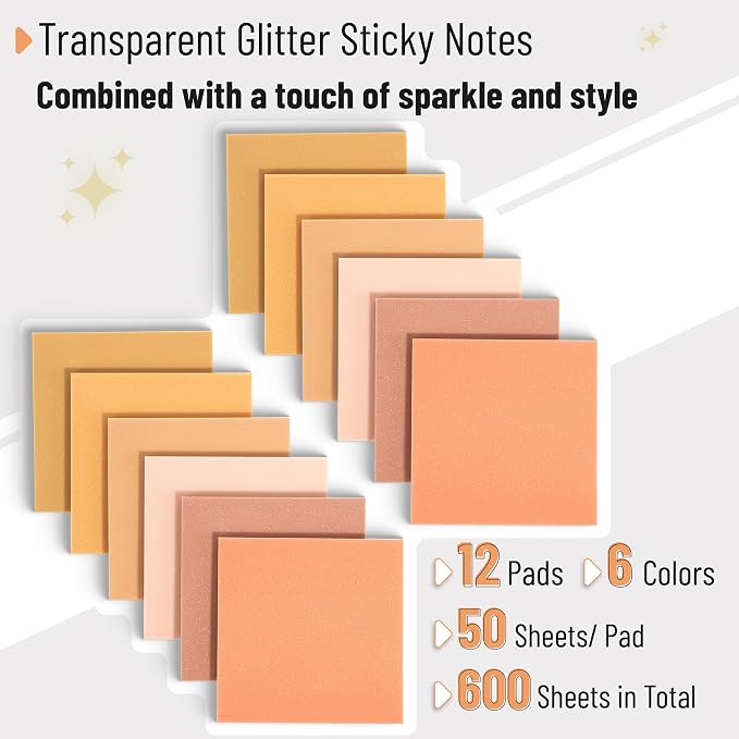 Mr. Pen- Transparent Glitter Sticky Notes, 12 Pads, 600 Sheets | Glitter - Image 2