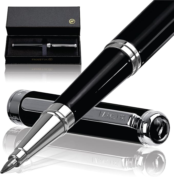 Black & Silver Luxury Rollerball pen (Made In USA) fancy gift set for women, Chrome Finish, Professional executive pen gift set for men (Lux Rollerball Black-Silver)-DeskLoop Office