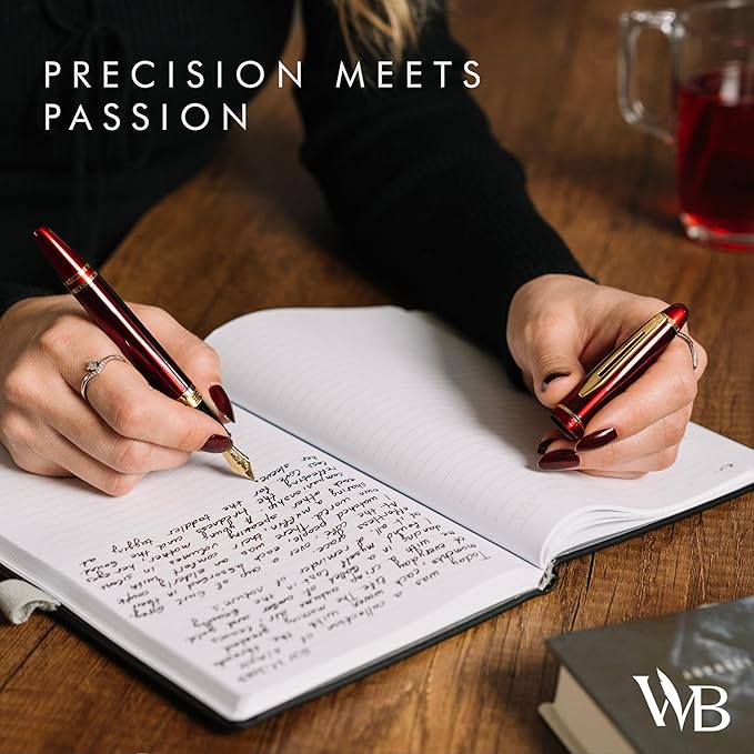 Wordsworth & Black Majesti Fountain Pen-(Red), Luxury Case, 24K Gold Finish; 18K Gilded Medium Nib- Ink Cartridges, Refillable Ink Converter-Calligraphy Pen-Best Business Gift Set for Men & Women