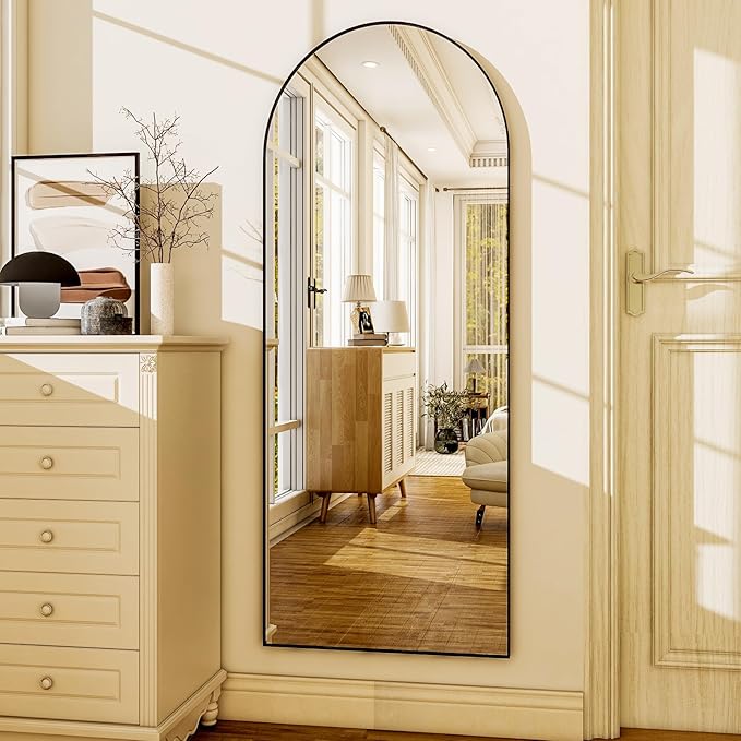 HARRITPURE Arched Full Length Mirror - 64"x21" Free Standing Leaning Mirror Hanging Mounted Aluminum Frame Modern Home Decor for Living Room, Bedroom, Cloakroom, Black-DeskLoop Office
