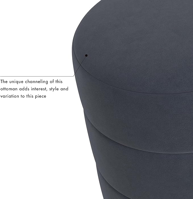 HomePop Upholstered Round Ottoman Home Décor|Foot Rest Ottoman - Steel Blue Velvet-DeskLoop Office