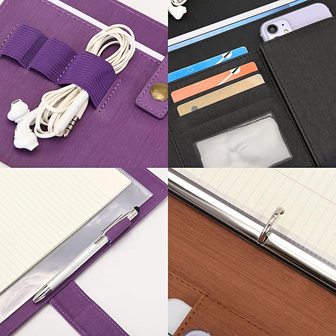 Wonderpool A4 PU Leather Portfolio Holder Ring File Document Case - Image 7