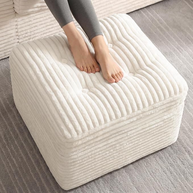 23.6in Pouf Ottoman, Corduroy Ottoman Foot Rest by Unknown