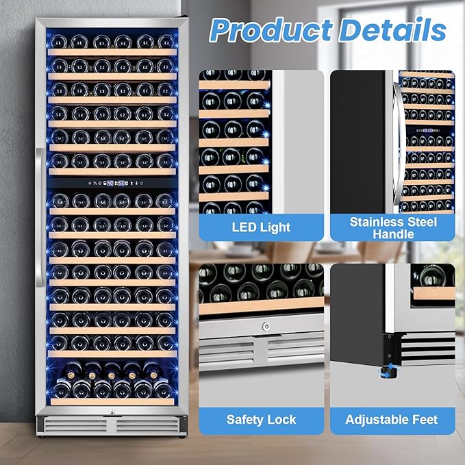 180 Bottles Wine Fridge 24 Inch Dual Zone Wine Cooler Refrigerator Freestanding Wine Refrigerator with Glass Door and Safety Lock, Large Wine Cellar for Home, Office, Kitchen-DeskLoop Office