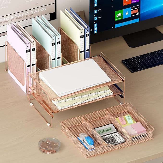LEKETREE Rose Gold Desk Organizer, Office Organization - Image 3