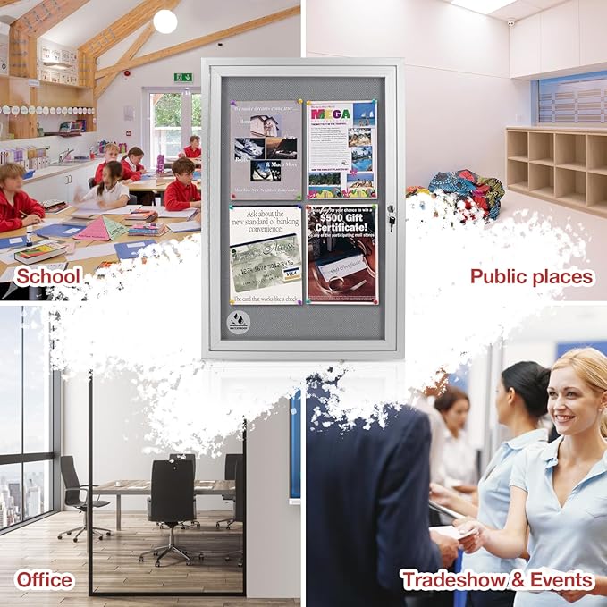Outdoor Weatherproof Enclosed Fabric Bulletin Board,Noticeboard Case with Lockable Glass Door,Silver Aluminum Frame, 36x24 Inch (5xA4)-DeskLoop Office