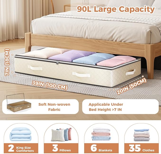 Budding Joy 6 Pack 90L Under bed Storage Containers Organizer Large Capacity - Image 3