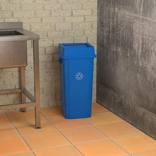 23 Gallon Blue Square Commercial Trash Can with Lid-DeskLoop Office