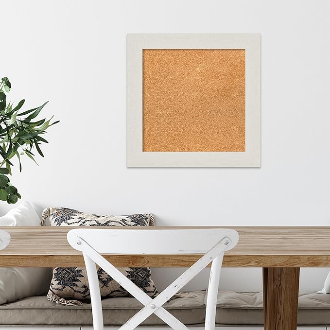 Amanti Art Natural Cork Board for Wall, 17x17 Vision Board with White Frame, Small Corkboard Office Decor for Home Organization, Country Rustic Corkboard Pinboard to Display Items for Home-DeskLoop Office