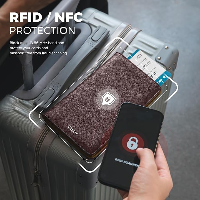 VULKIT Passport Holder Wallet RFID Blocking Travel Wallet - Image 3