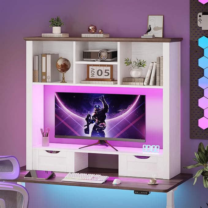 Desk Shelf with Computer Monitor Stand, 37.4''W Desktop Bookshelf Display Rack - Image 8