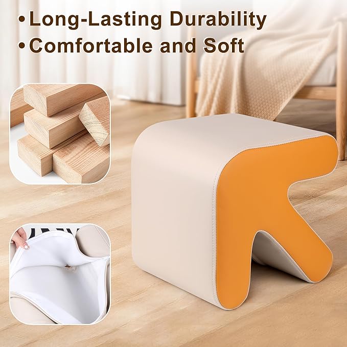 H&B Luxuries Ottoman, Foot Stool with Creative Shape, Napa Leather Ottomans, Removable Outer Foot Rest, No Assembly Required, Ottoman for Living Room, Bedroom, Entrance, White Yellow-DeskLoop Office