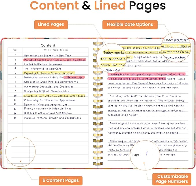 Lined Spiral Journal Notebook for Women, Cute A5 College Ruled Hardcover Notebook for Work & Note Taking, Aesthetic Pretty Journal for Writing, 140 Pages, Pastel Garden-DeskLoop Office