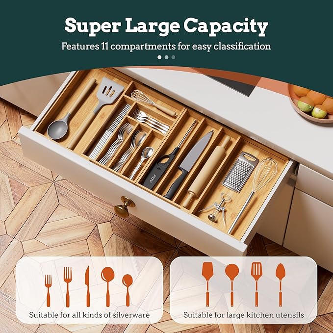 Silverware Organizer Large, Magnetic Connected Expandable 11 Slots Silverware - Image 2