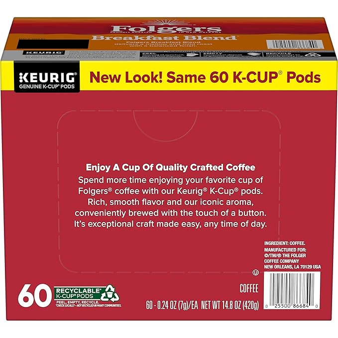 Folgers Breakfast Blend Coffee, Mild Roast, Keurig K-Cup Pods, 10 Count (Pack of 6)-DeskLoop Office
