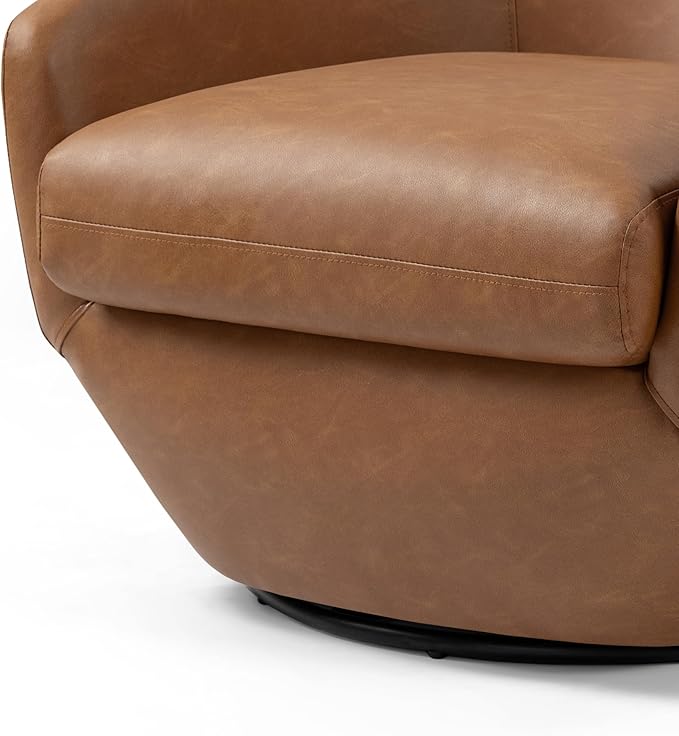 UIXE 360° Swivel Barrel Accent Chair, PU Leather Upholstered Club Armchair for Living Room, Modern Round Arm Chair Single Sofa Bedroom Reading Seating (Brown)-DeskLoop Office