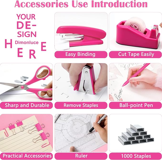 Dimonluce Hot Pink Desk Accessories, Hot Pink Office Supplies Accessories - Image 2