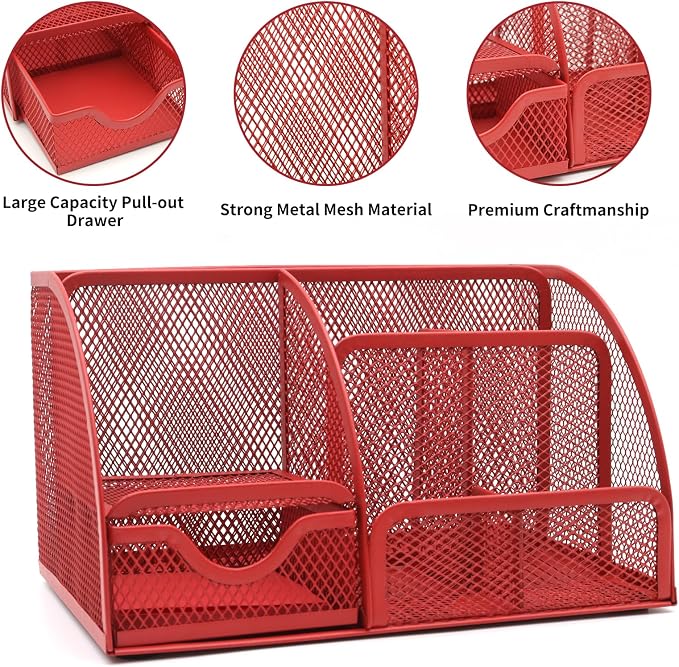 12 in 1 Red Desk Organizers and Accessories, Office Supplies Set Gifts - Image 2