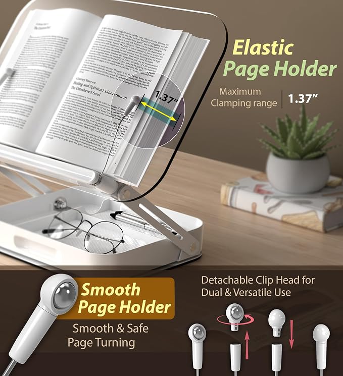Acrylic Book Stand with Storage, 360° Rotating, Foldable Adjustable Holder with - Image 7
