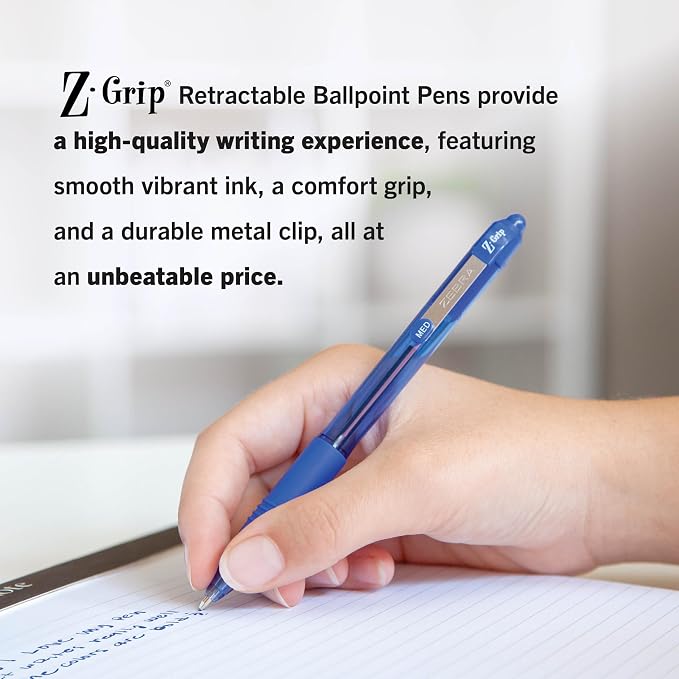 Zebra Pen Z-Grip Retractable Ballpoint Pen, Smooth-Flowing Blue Ink, 1.0mm - Image 6