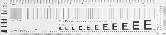 Westcott GA-96 Computer Point & Pica Ruler, Transparent Graphic Arts Ruler by Westcott