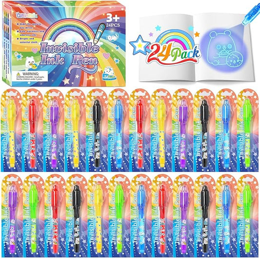GIFTINBOX Invisible Ink Pen with UV Light for Kids, 24PCS Spy Pen Party Favors for Kids 8-12, Magic Marker for Secret Message, School Supplies Birthday Goody Bag Stuffers for Boys Girls-DeskLoop Office